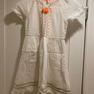 Mini Boden White Dress with Orange Embroidery